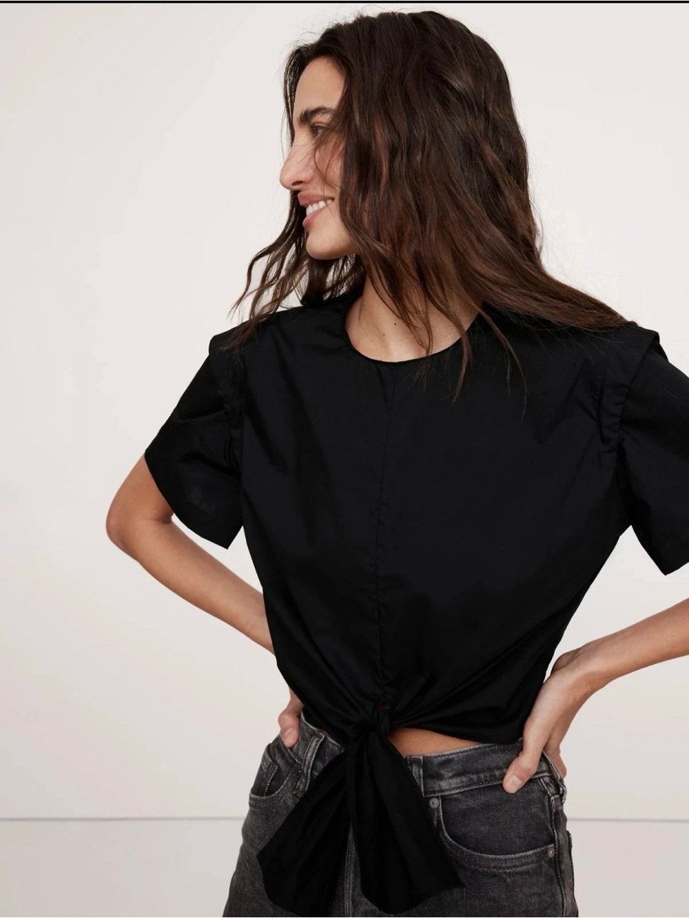 Banana Republic Black Tie-Front Crop Top NWT